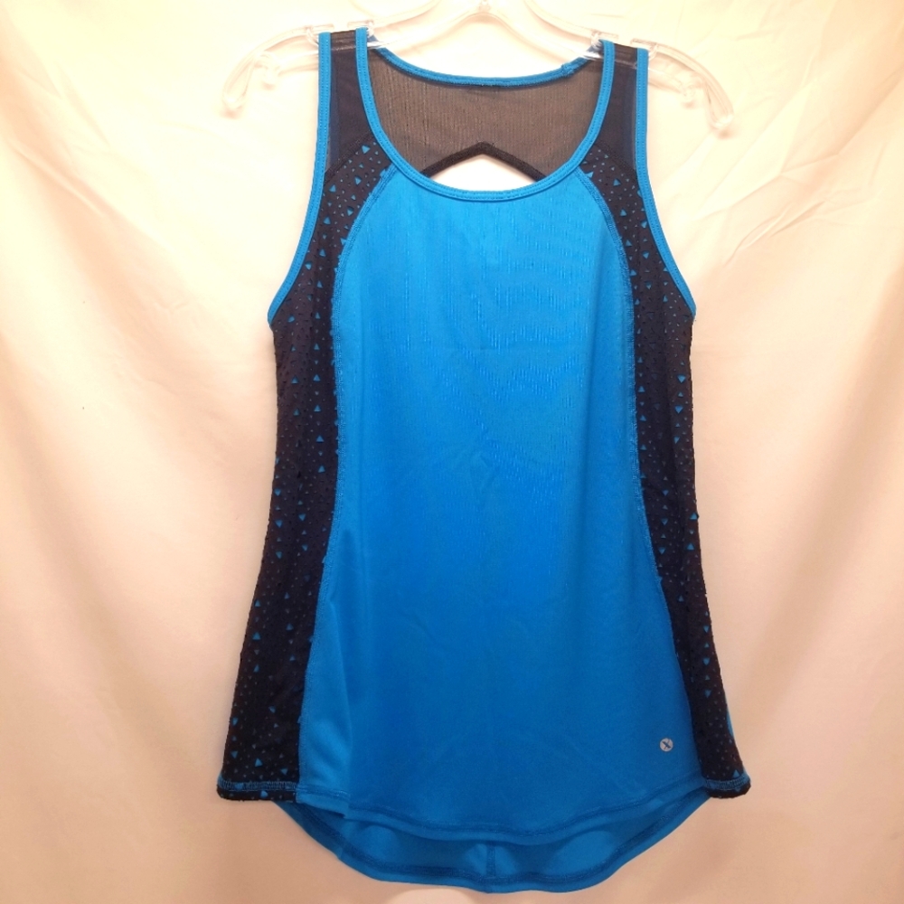 Xersion Womans Sz M Athletic Tank Top Perforated Mesh Turquoise Black Sleeveless